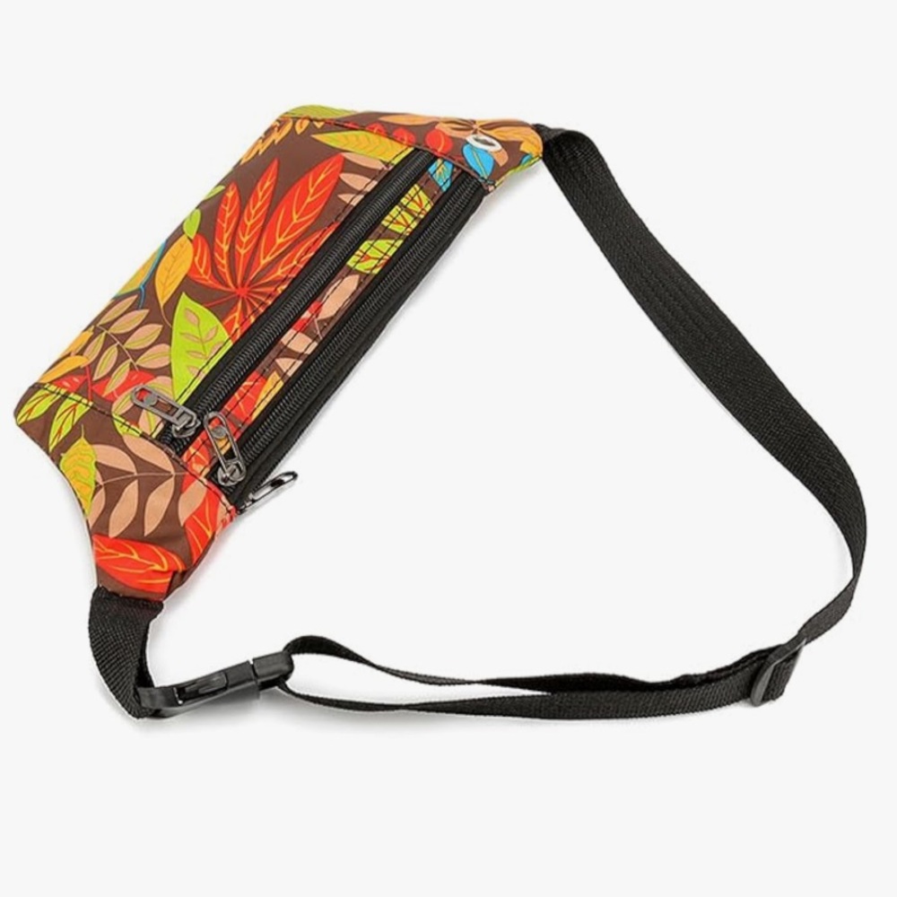 FANNY PACK: Waterproof Sports Bag — Orange Leaf Print, Unisex - NWT